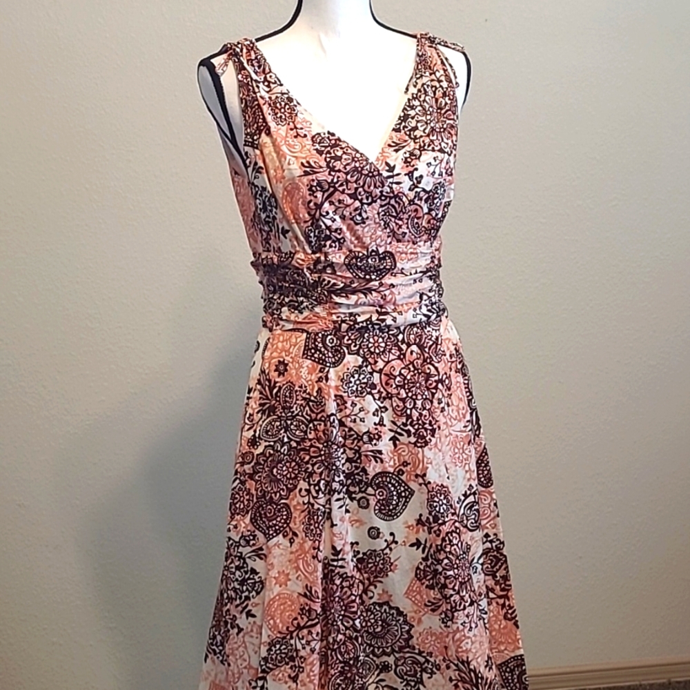 Women 10 Dress Pink Brown Summer Sleeveless